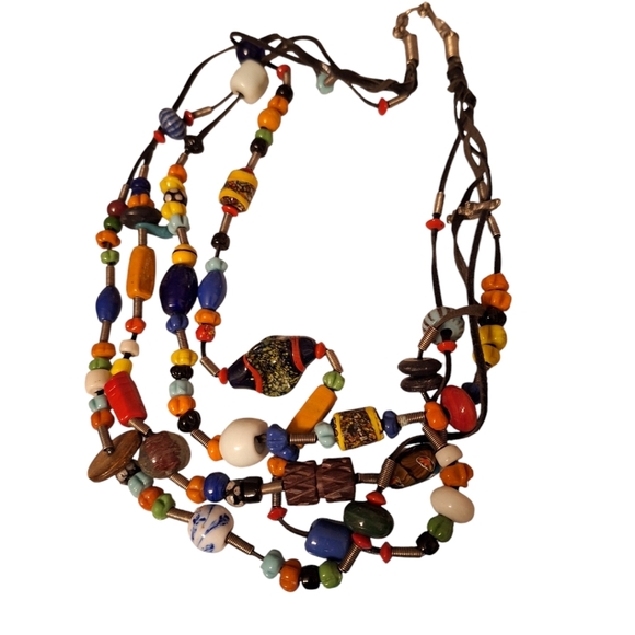 Stunning Glass Beaded 4 Strand Necklace All Different Large BEADS & One Camel - Picture 1 of 8